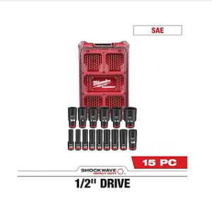 15PC SHOCKWAVE™ Impact Duty Socket 1/2” Drive SAE Set with PACKOUT™