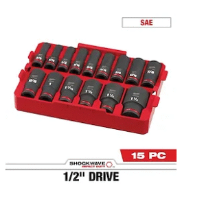 15PC SHOCKWAVE™ Impact Duty Socket 1/2” Drive SAE TRAY Set
