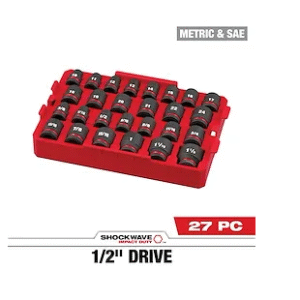 27PC SHOCKWAVE™ Impact Duty Socket 1/2” Drive SAE TRAY Set
